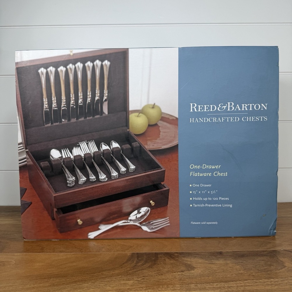 Reed & Barton Eureka Mahogany Brown Flatware Storage Chest W/ Drawer New In Box
